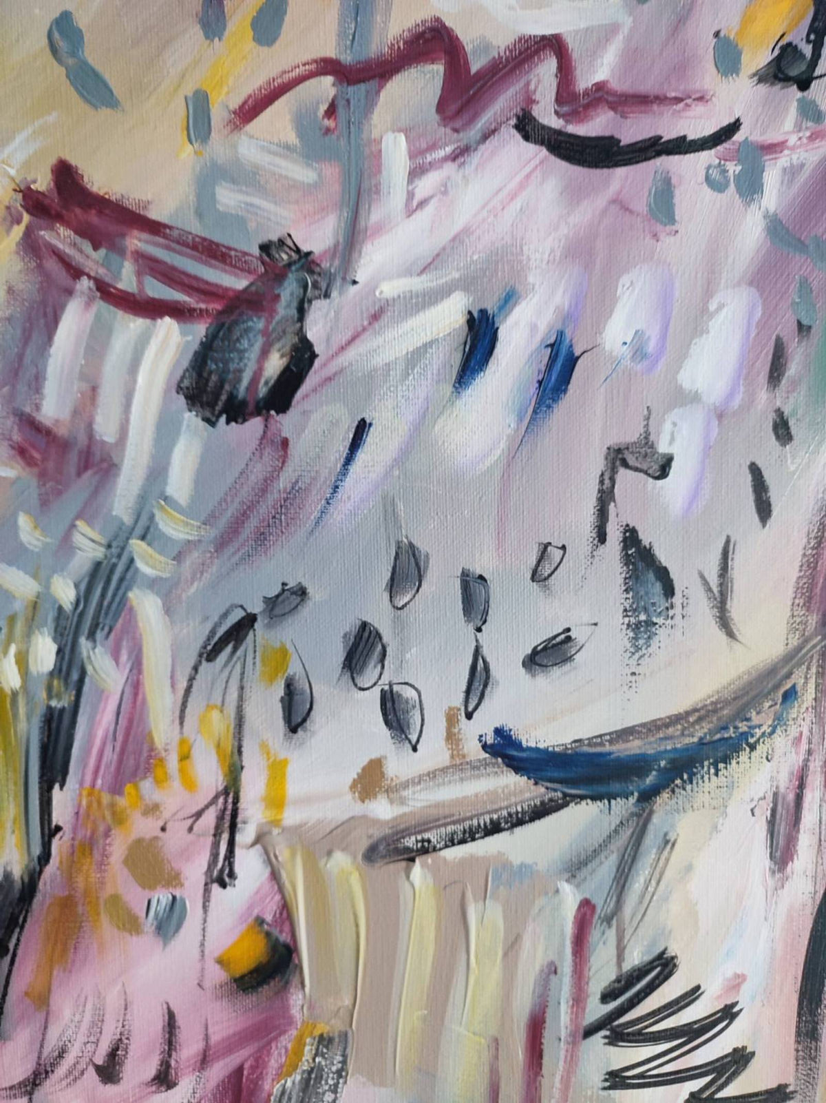 Un vent fort – Large grey and pink abstract painting