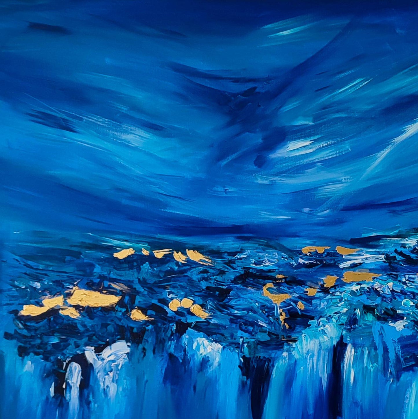 large blue gold leaf painting
