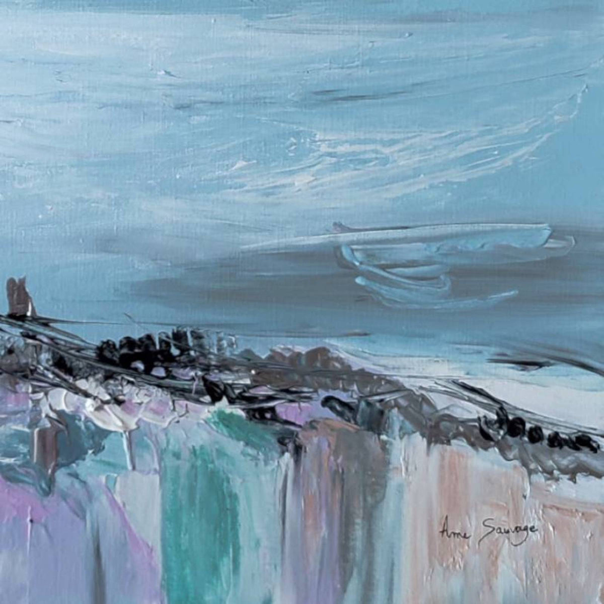 Contemporary hand-painted blue abstract artwork with palette knife strokes