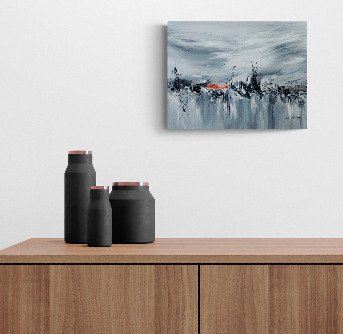 Grey and orange abstract painting