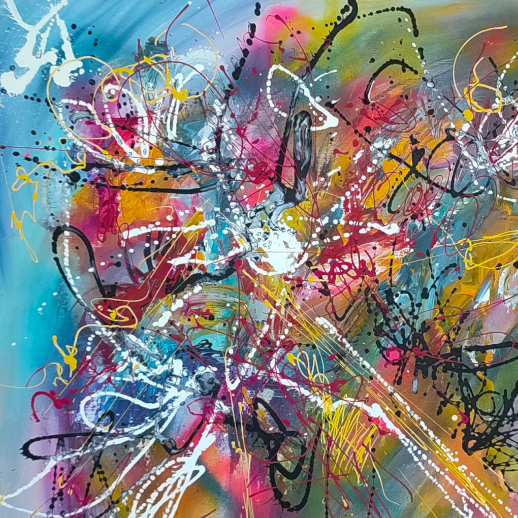 Multicoloured abstract wall art by French artist Âme Sauvage
