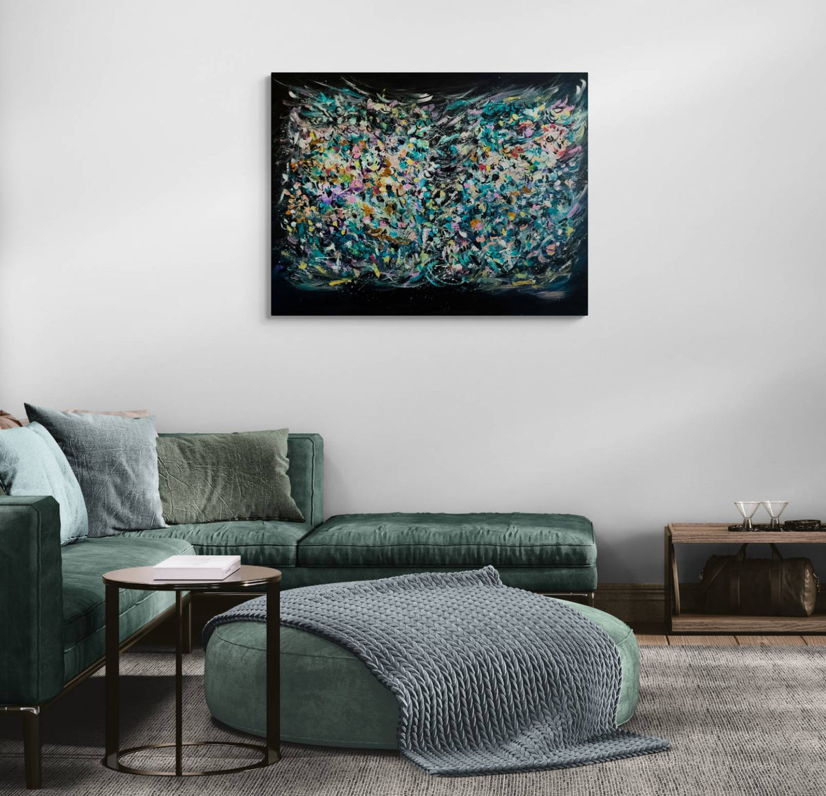Un livre ouvert large textured abstract painting on black by French artist Âme Sauvage