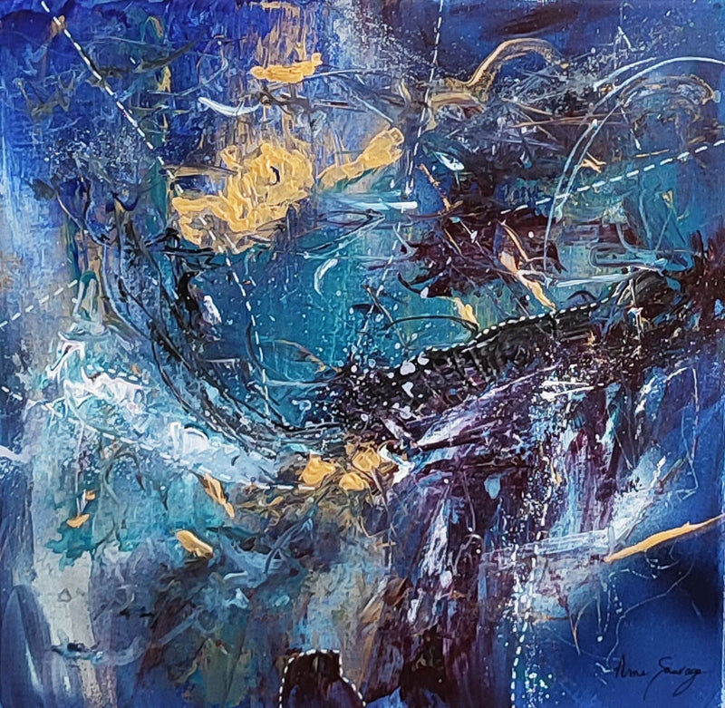 Descente rapide – pequeña pintura abstracta azul