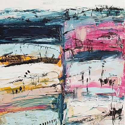 Les étages supérieurs - Pink, white and blue abstract painting