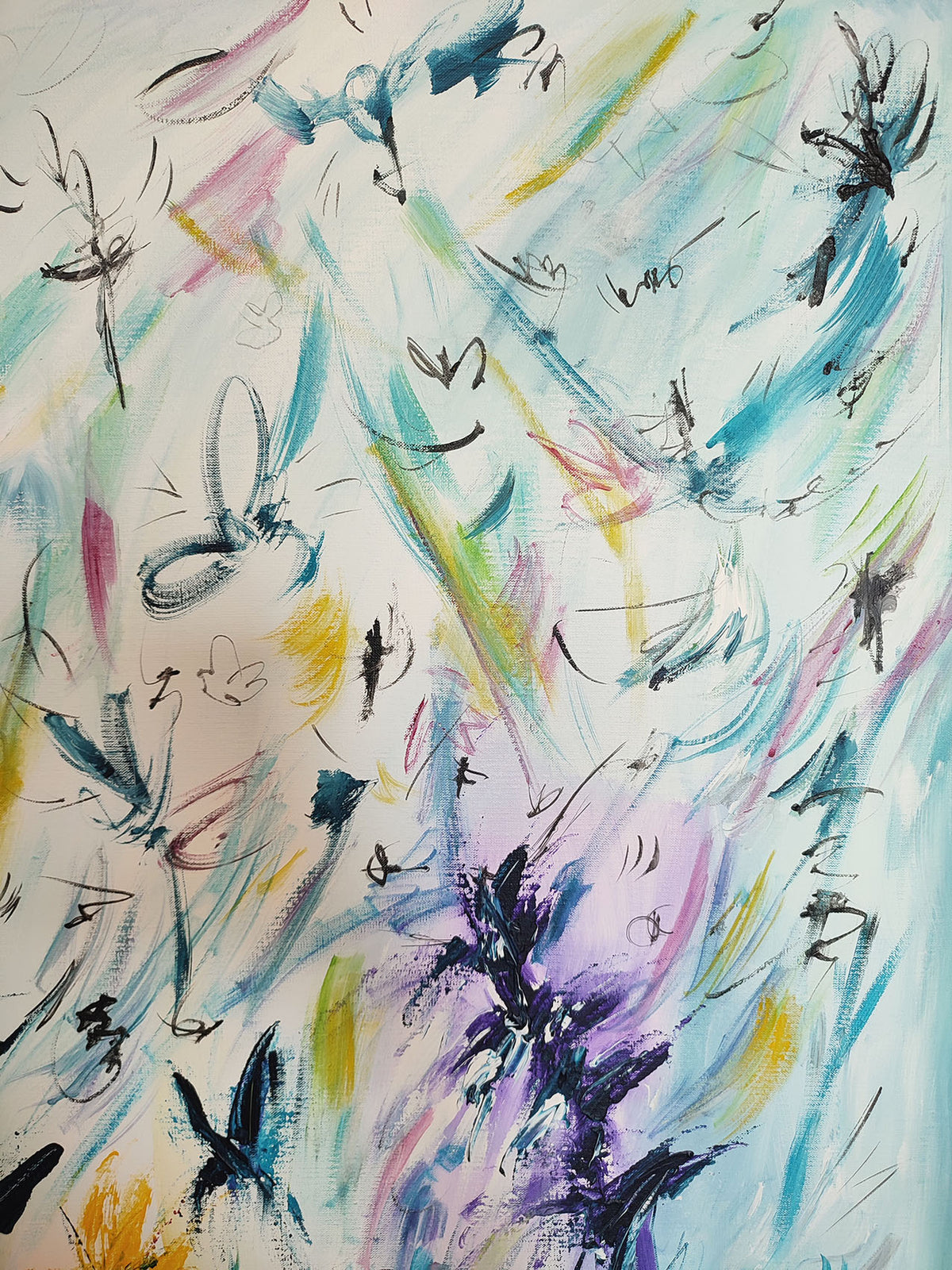 Las hadas de las flores – pintura floral abstracta vertical