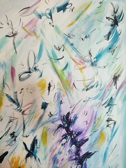 Las hadas de las flores – pintura floral abstracta vertical