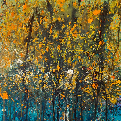 Yellow and blue abstract painting details