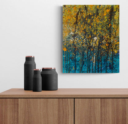 Yellow and blue abstract contemporary painting