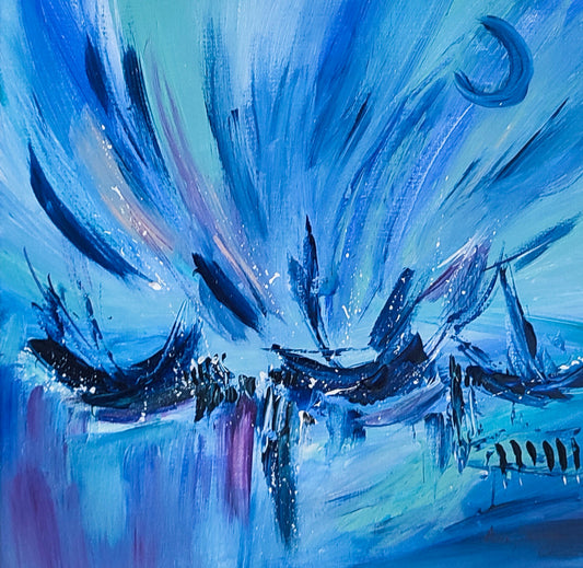 Abstract boat painting by French contemporary artist