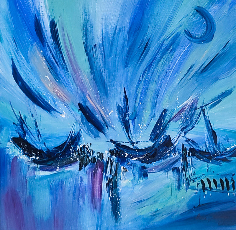 Abstract boat painting by French contemporary artist