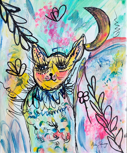 Contemporary abstract cat artwork on canvas 