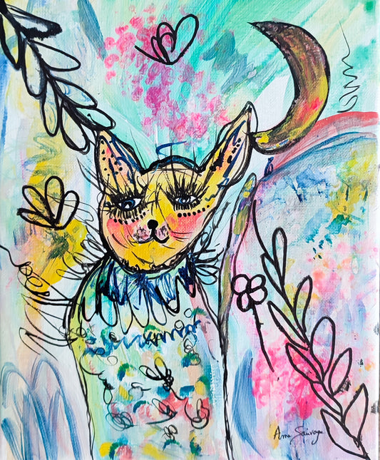 Contemporary abstract cat artwork on canvas 