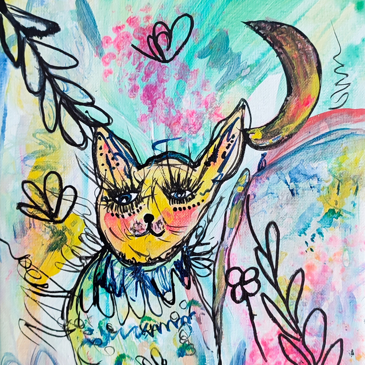 Contemporary abstract cat artwork on canvas 