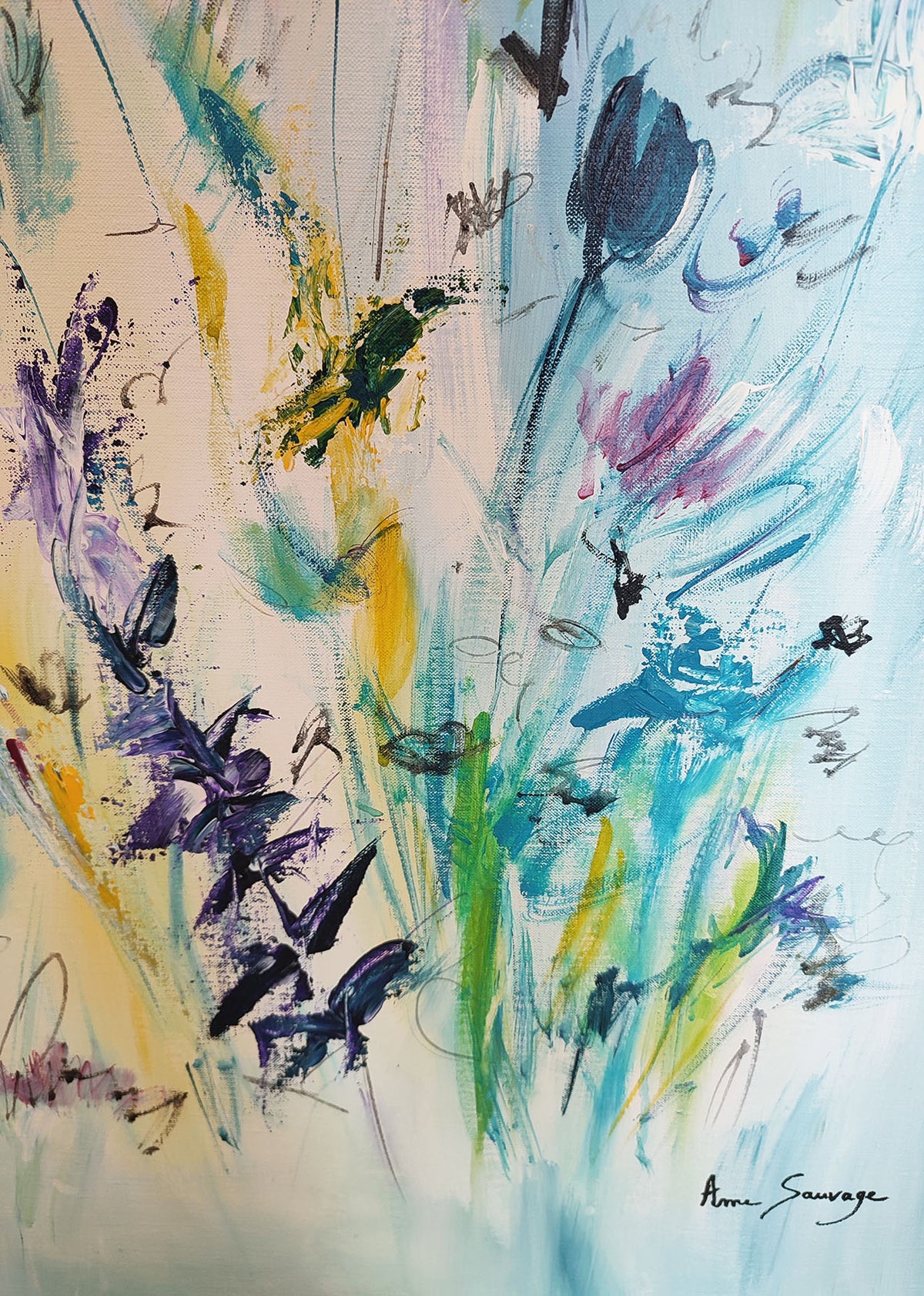 Details abstract painting with flowers