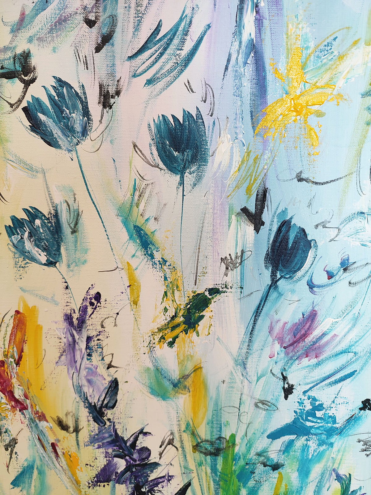 Abstract painting with flowers details