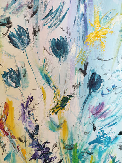 Abstract painting with flowers details