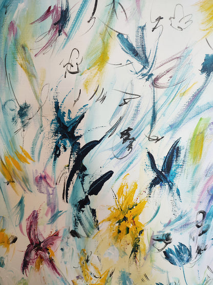 Detials of abstract painting with flowers