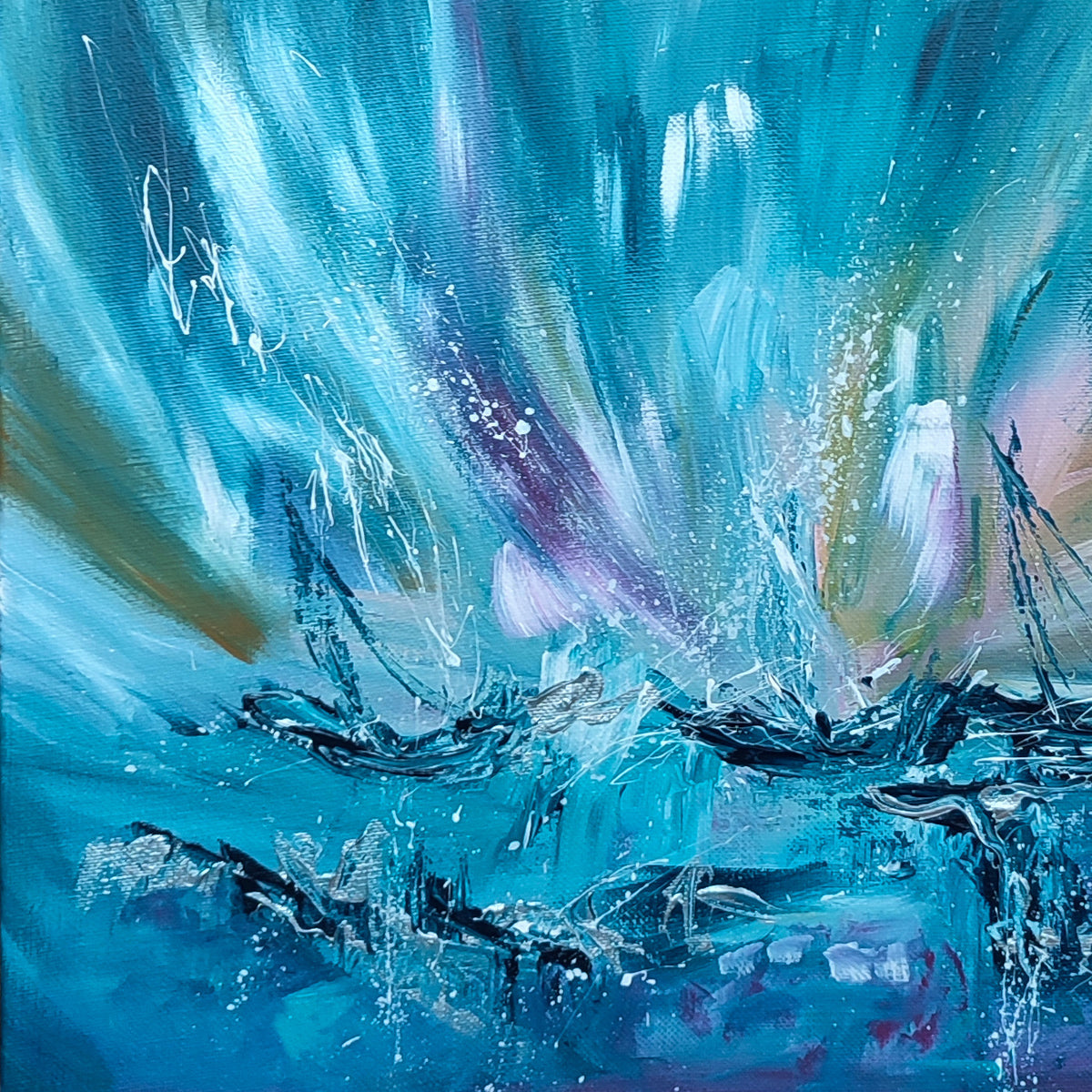 Detail of the abstract boats in Arrêt sur glace by French artist Âme Sauvage