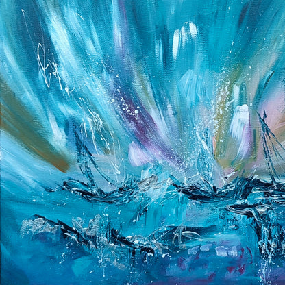 Detail of the abstract boats in Arrêt sur glace by French artist Âme Sauvage