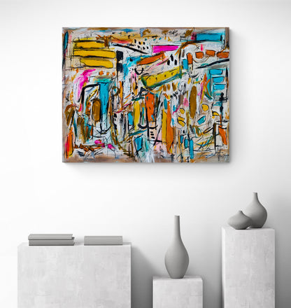 Bâti cubique colourful abstract artwork displayed in a modern interior