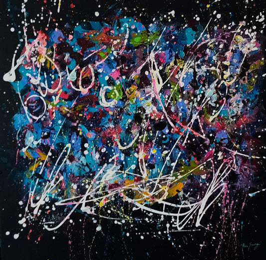 Contemporary colourful abstract artwork on a black background 