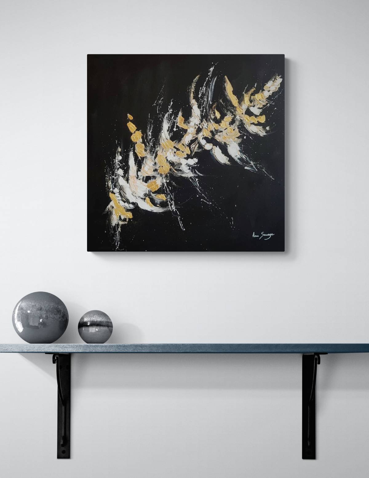 Black and white abstract artwork with 24k gold leaf | French artist Âme Sauvage 