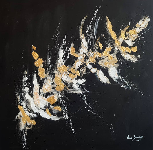 Black and white abstract artwork with 24k gold leaf | French artist Âme Sauvage 