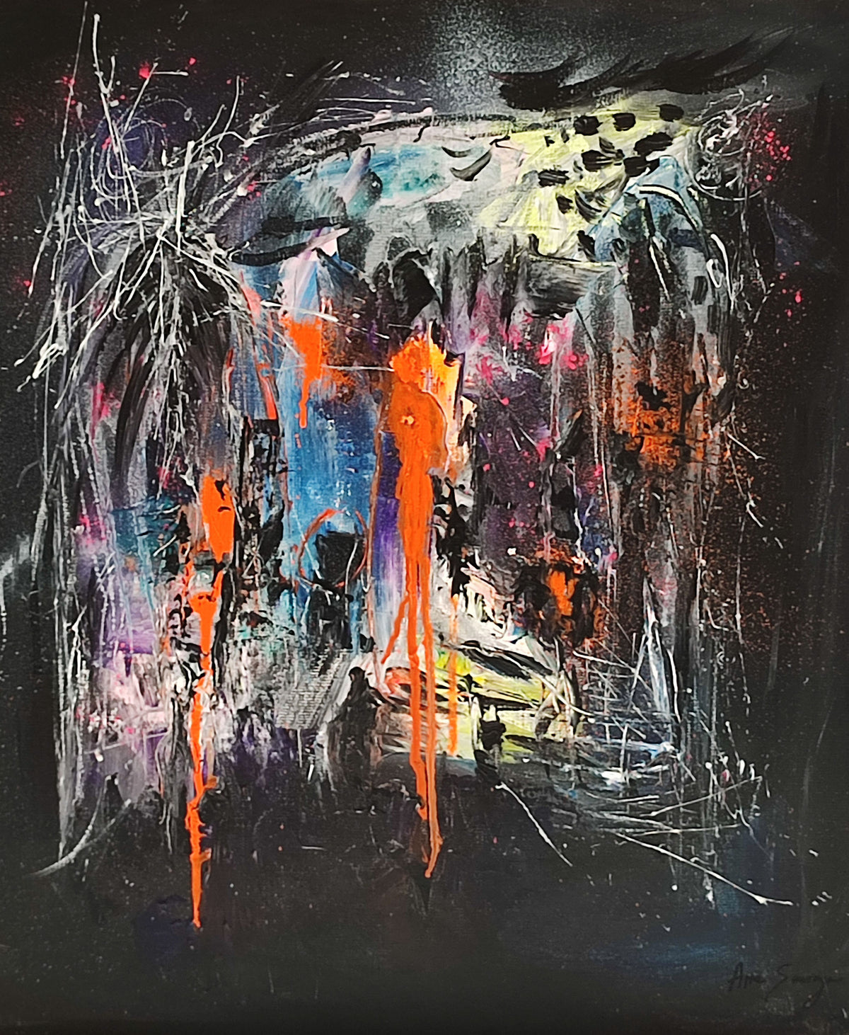 Black and orange abstract painting
