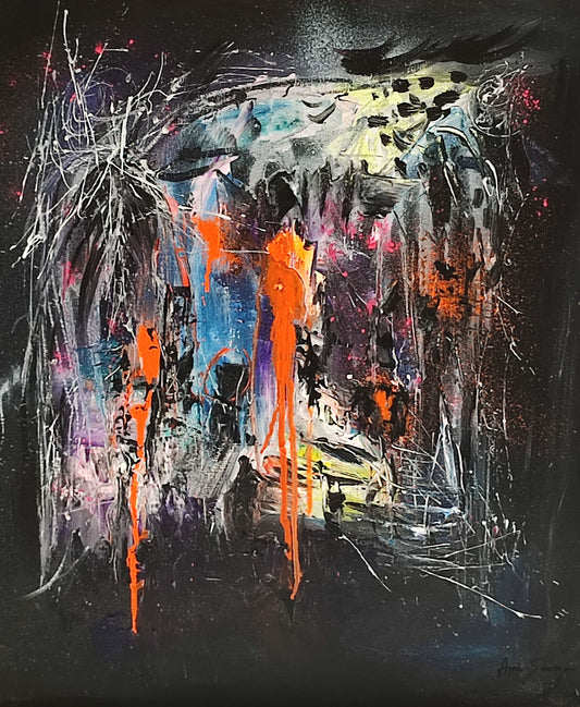 Black and orange abstract painting