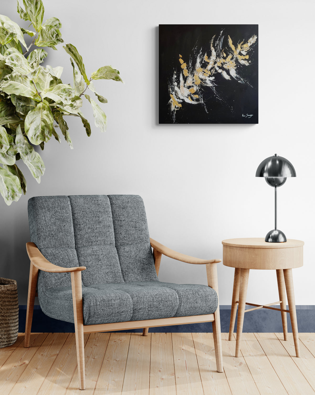 Black and white abstract artwork with 24k gold leaf | French artist Âme Sauvage 