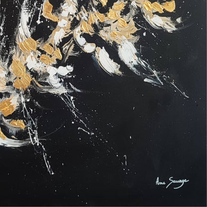 Black and white abstract artwork with 24k gold leaf | French artist Âme Sauvage 