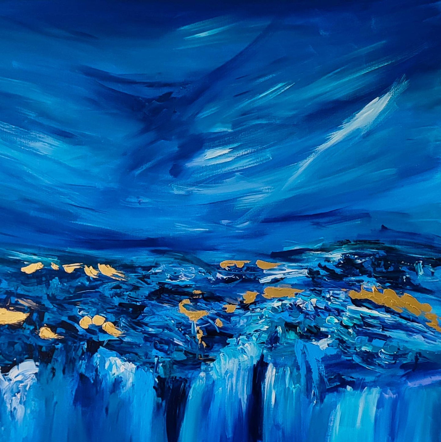 large blue gold leaf painting