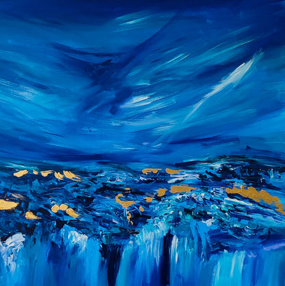 large blue gold leaf painting