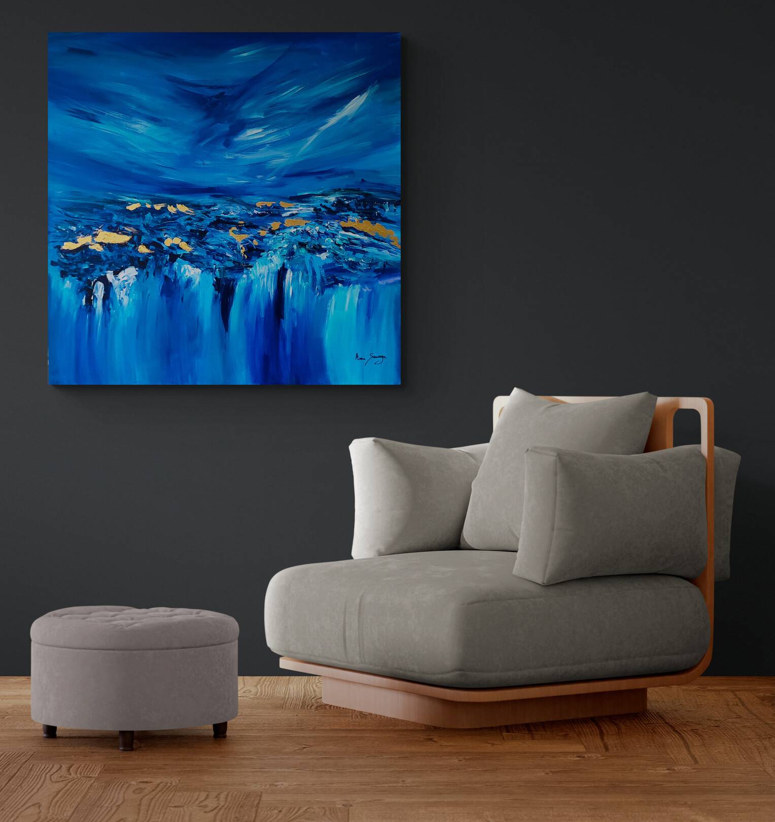 large blue gold leaf painting