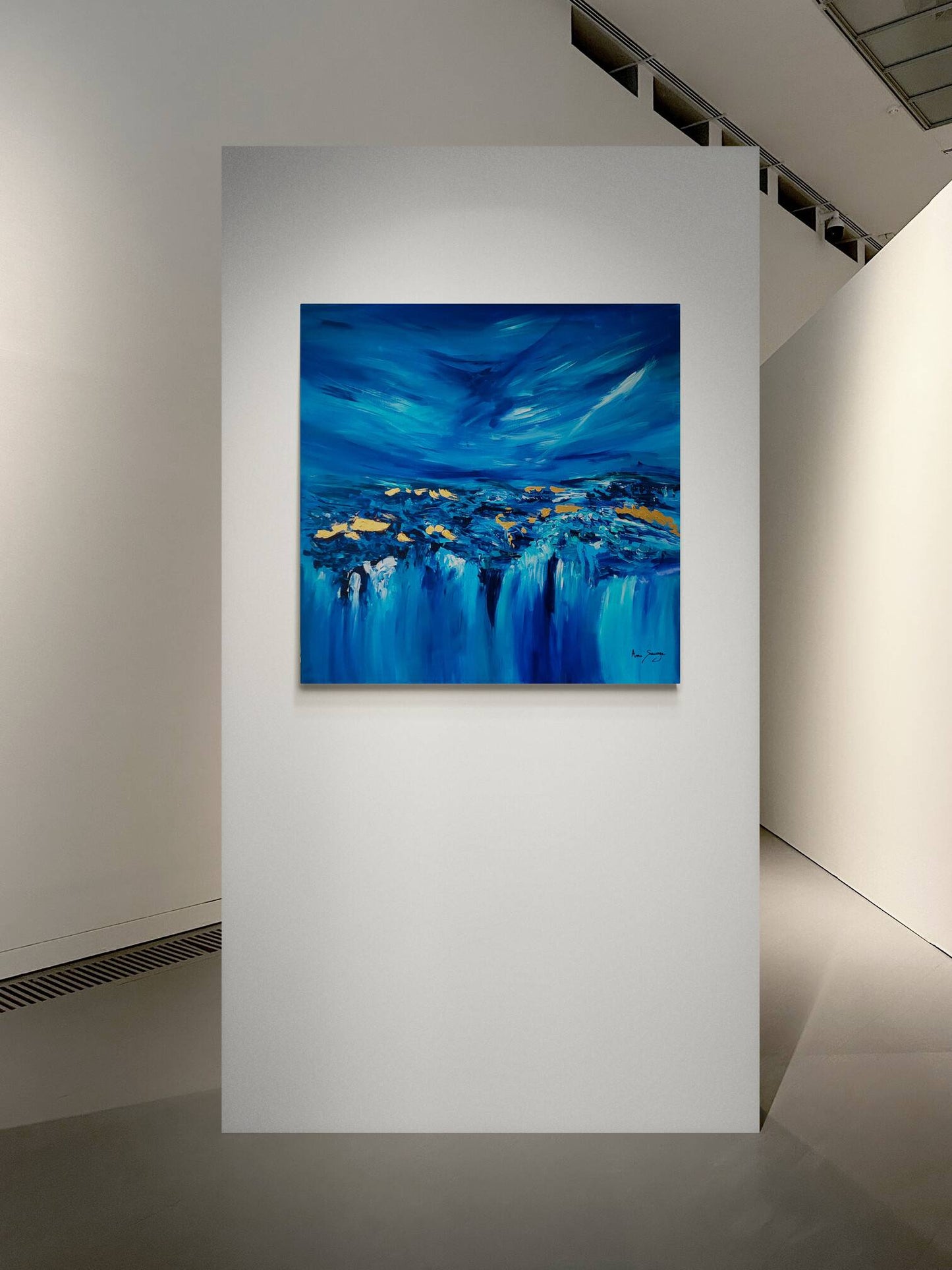 large blue gold leaf painting