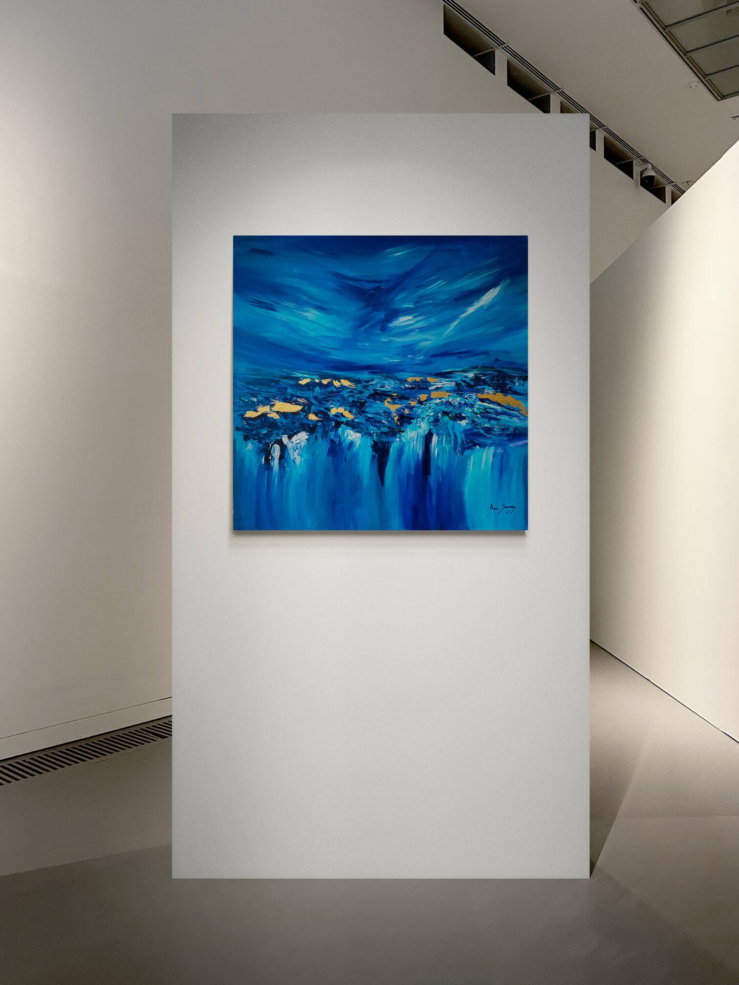 large blue gold leaf painting