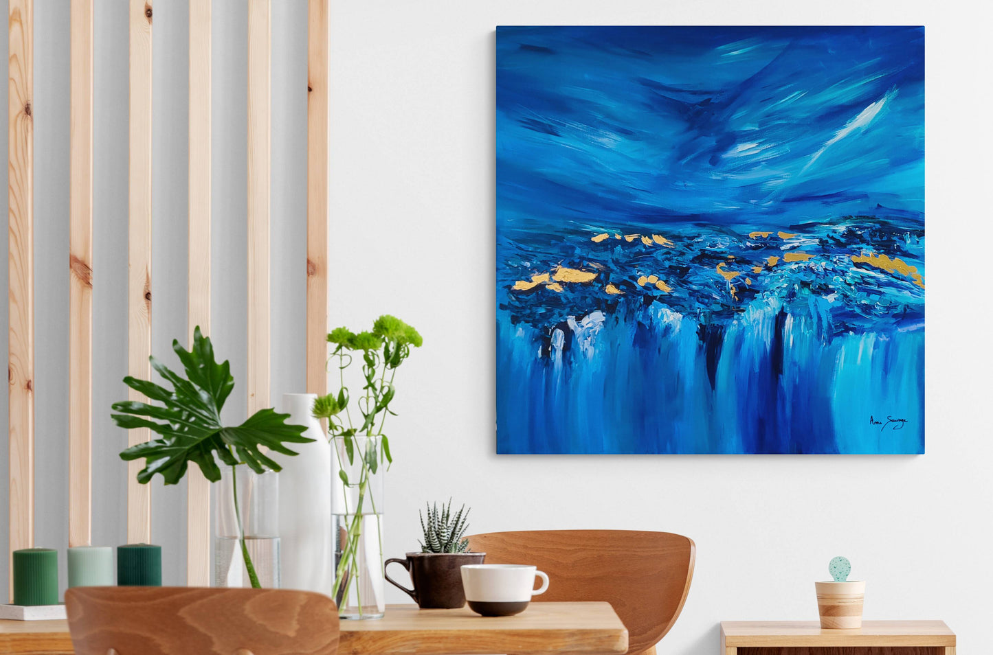 large blue gold leaf painting