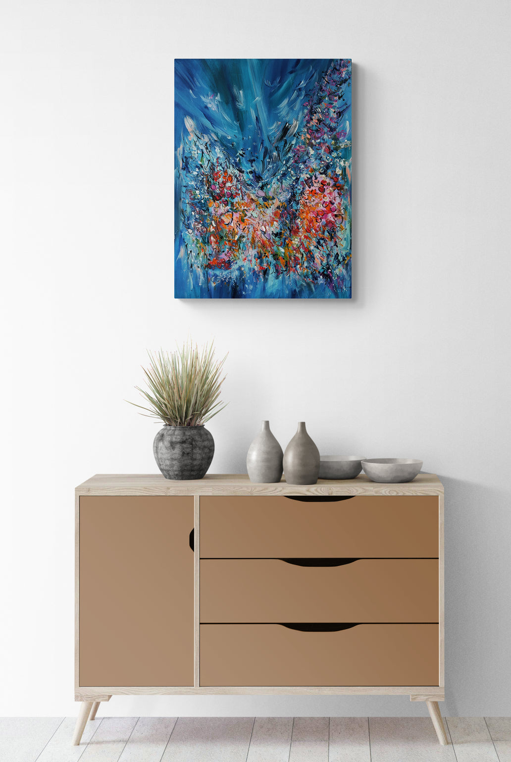 Blue abstract painting in interior