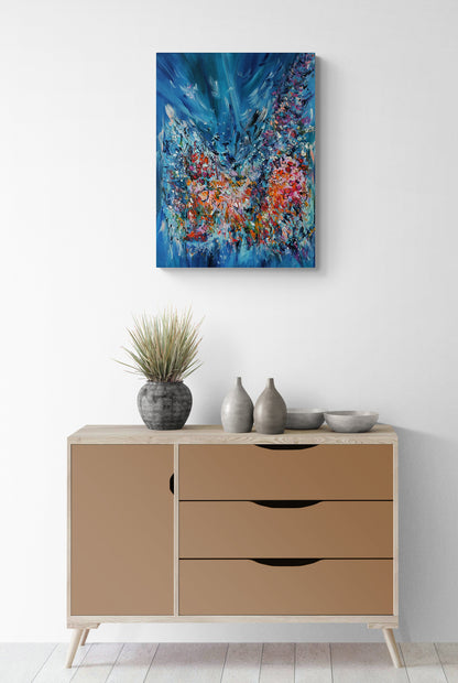 Blue abstract painting in interior