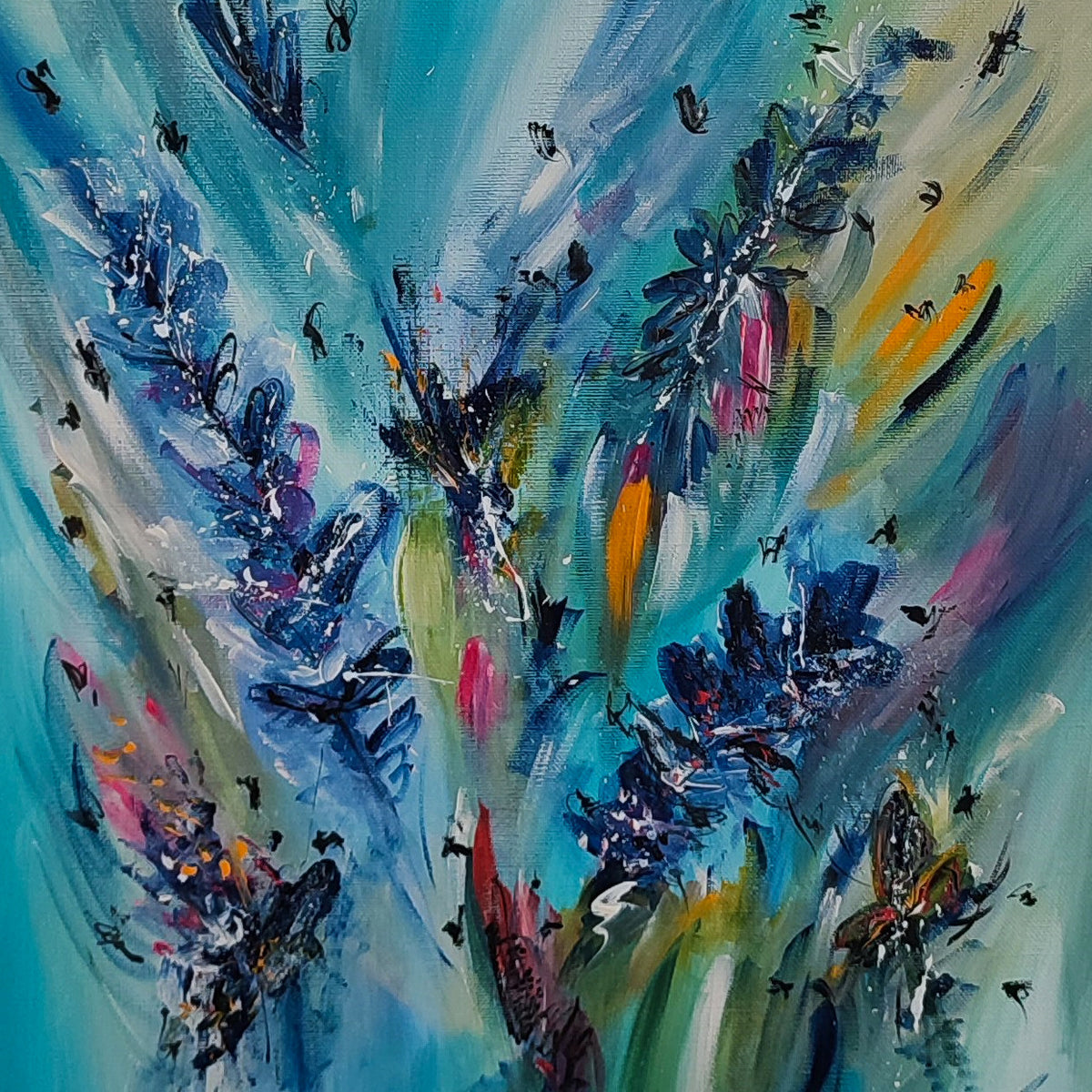 Detail of the blue tones and texture in this abstract painting by Âme Sauvage