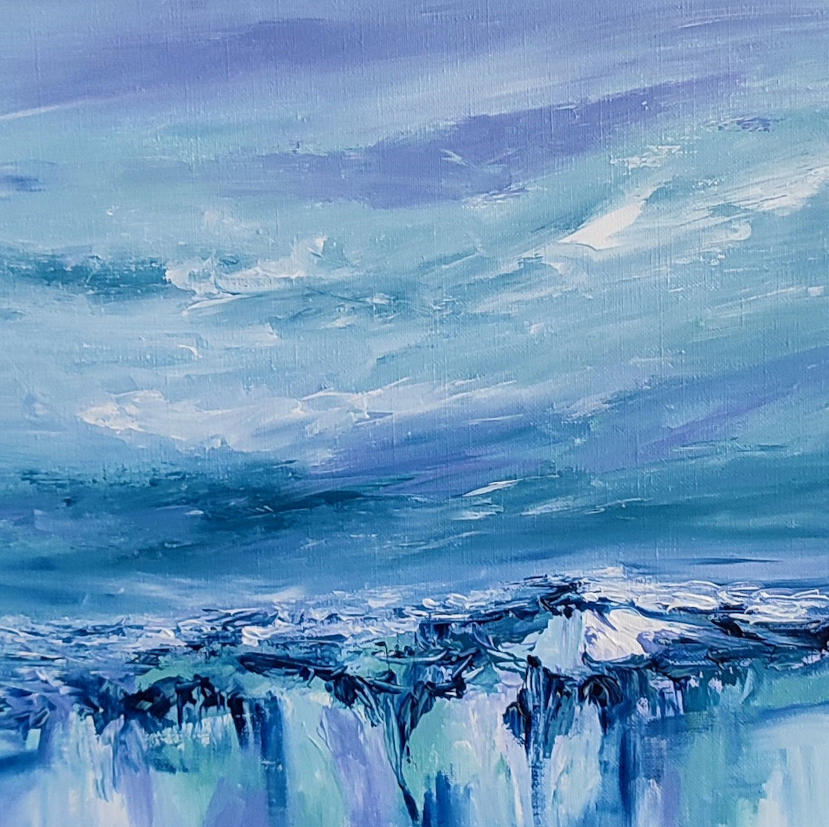 Blue abstract landscape painting by French artist Âme Sauvage