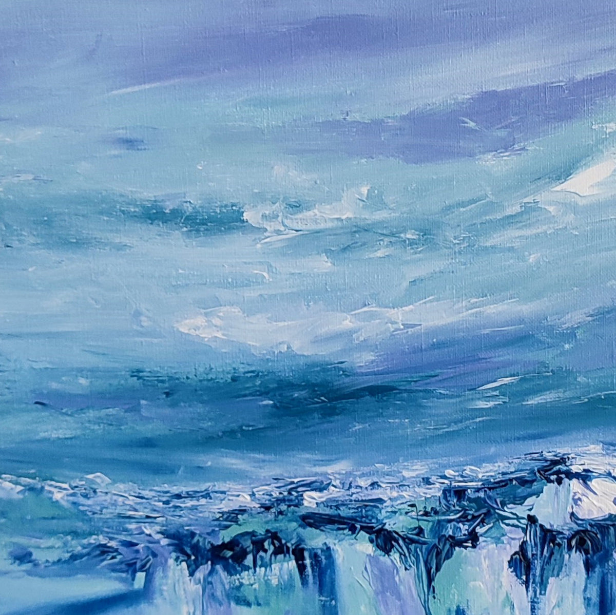 Blue abstract landscape painting by French artist Âme Sauvage