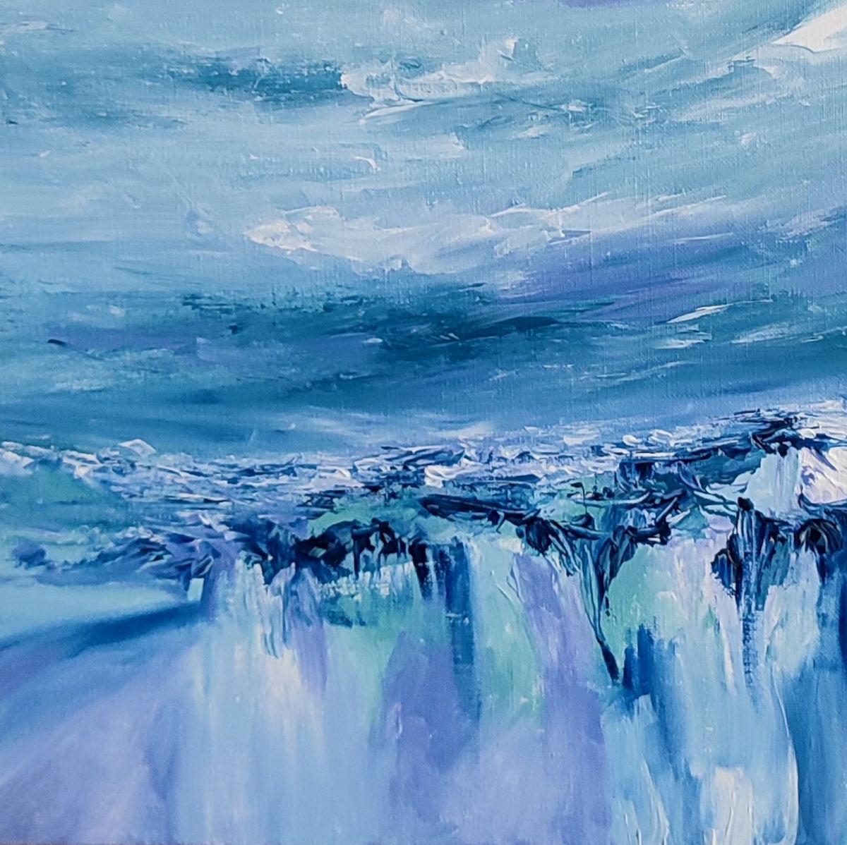 Blue abstract landscape painting by French artist Âme Sauvage