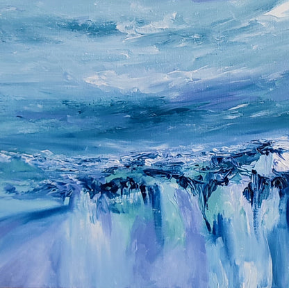 Blue abstract landscape painting by French artist Âme Sauvage