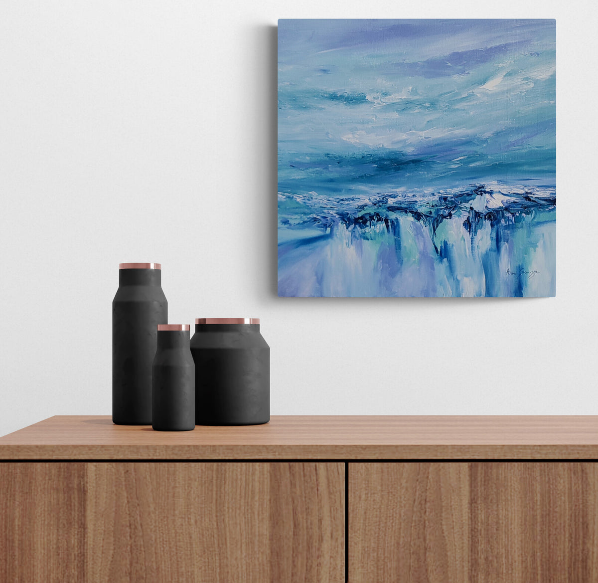 Blue abstract landscape painting by French artist Âme Sauvage