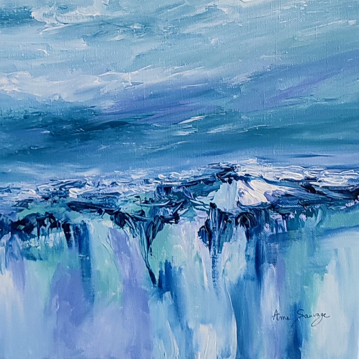 Blue abstract landscape painting by French artist Âme Sauvage