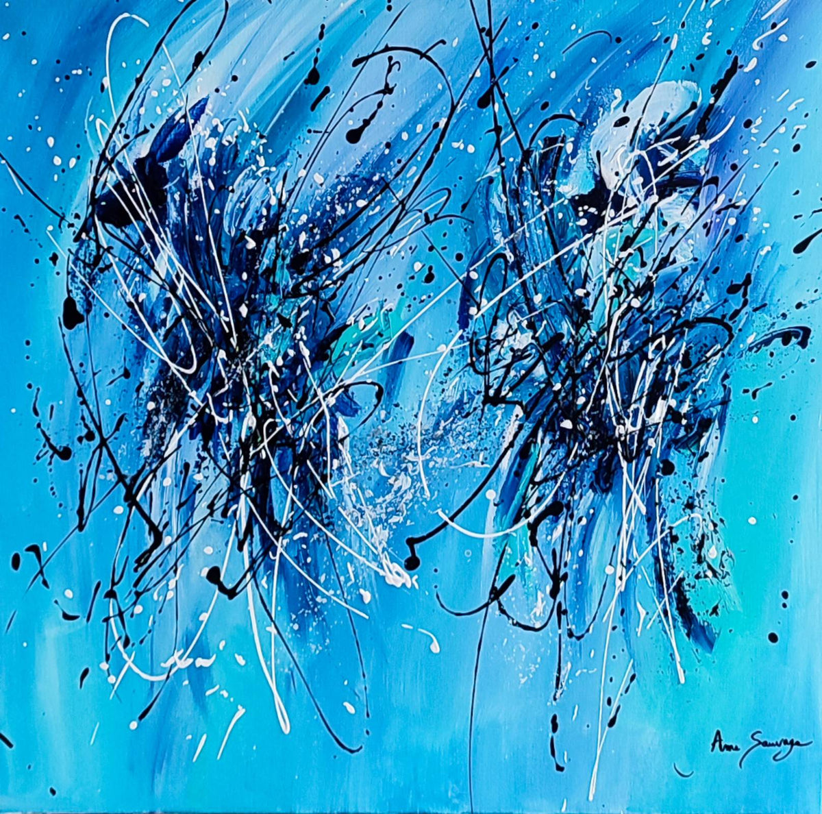 Contemporary square blue abstract artwork 