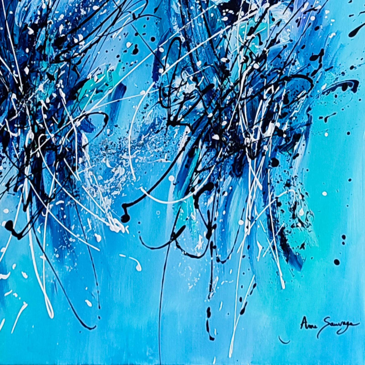 Contemporary square blue abstract artwork 