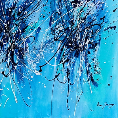 Contemporary square blue abstract artwork 