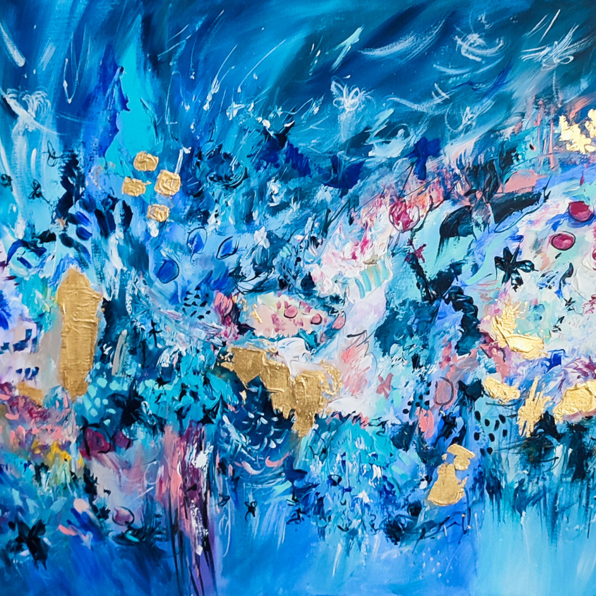 Blue and gold abstract painting